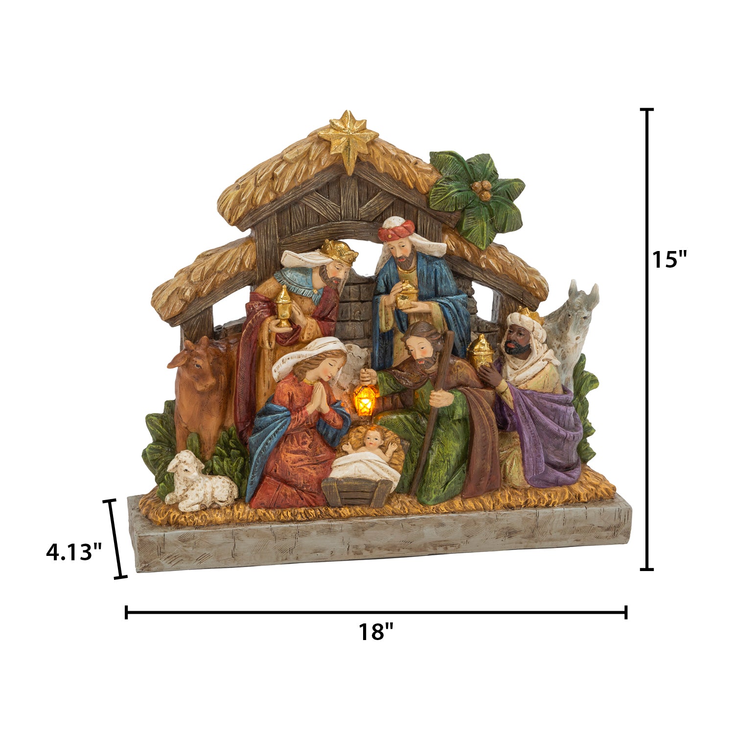 17.7-in L Battery- Operated Lighted Resin Nativity Stable with Figurines
